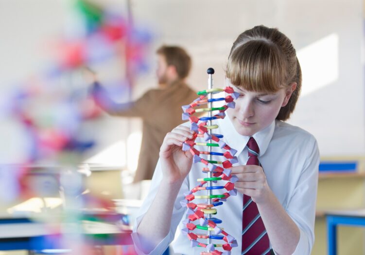 High school girl in Science lesson